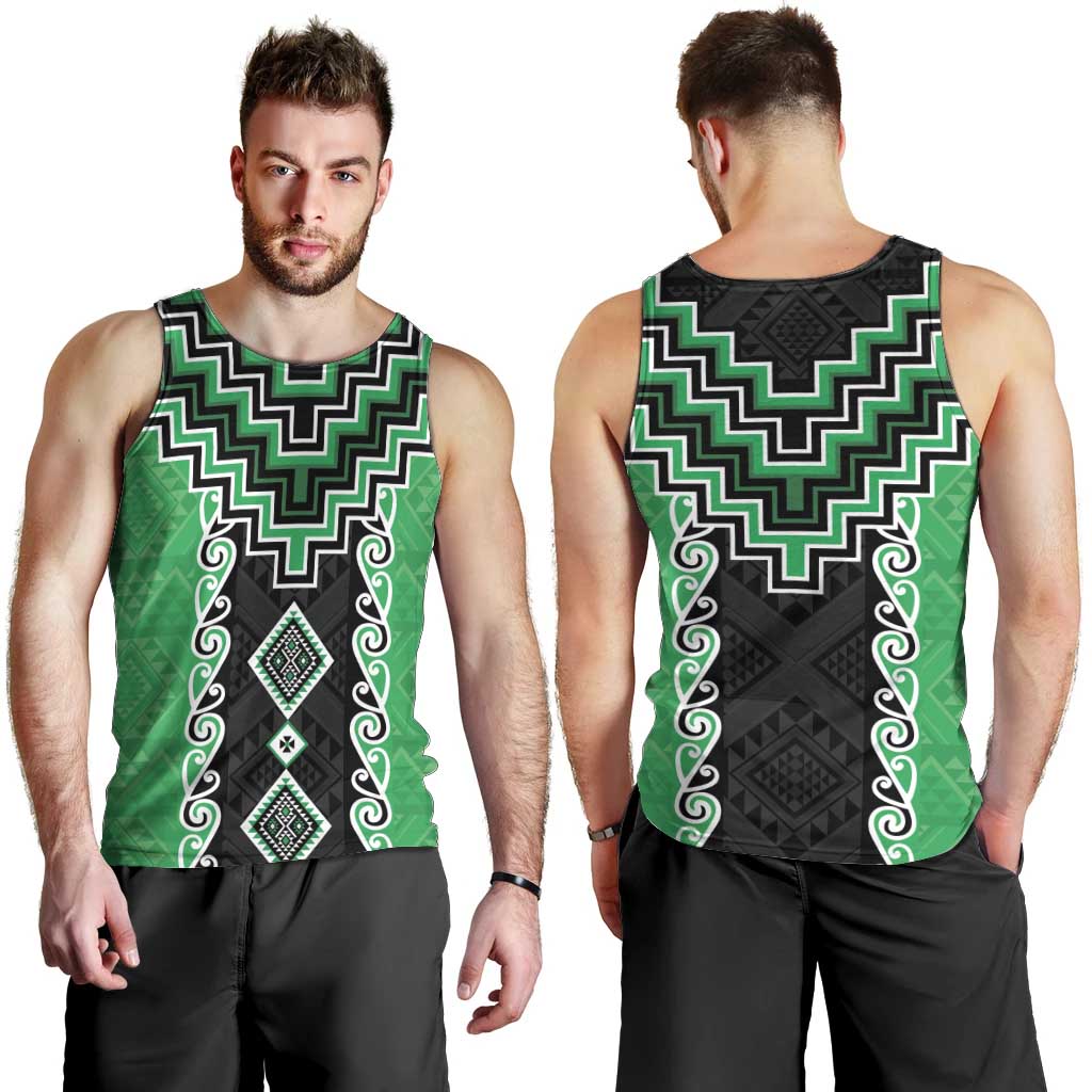 Green Niho Taniwha Mix Poutama Men Tank Top Unique Taniko Aotearoa