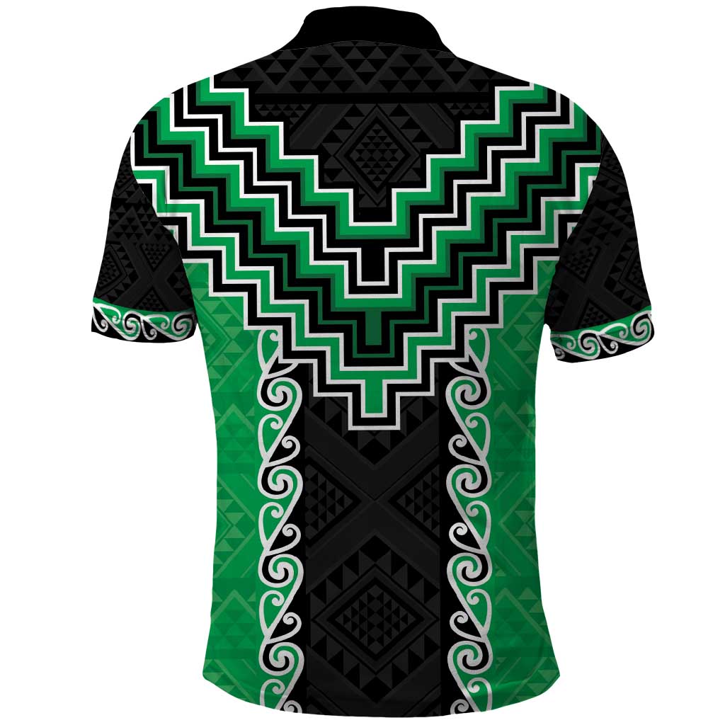 Green Niho Taniwha Mix Poutama Polo Shirt Unique Taniko Aotearoa