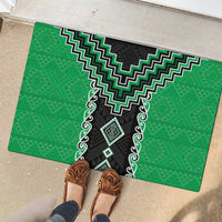 Green Niho Taniwha Mix Poutama Rubber Doormat Unique Taniko Aotearoa