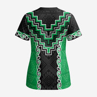Green Niho Taniwha Mix Poutama Scrub Top Unique Taniko Aotearoa - Polynesian Pride