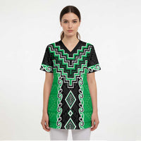 Green Niho Taniwha Mix Poutama Scrub Top Unique Taniko Aotearoa - Polynesian Pride