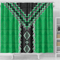 Green Niho Taniwha Mix Poutama Shower Curtain Unique Taniko Aotearoa