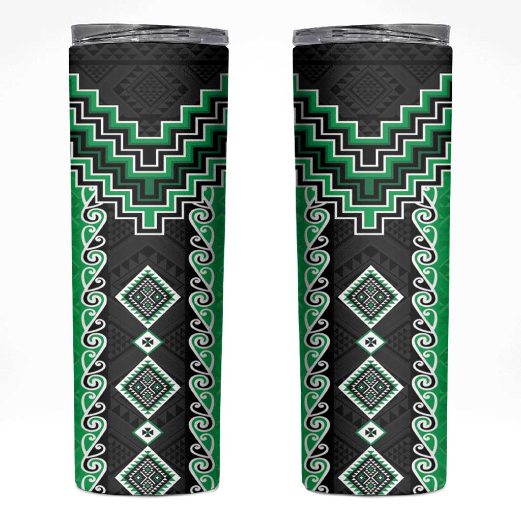 Green Niho Taniwha Mix Poutama Skinny Tumbler Unique Taniko Aotearoa