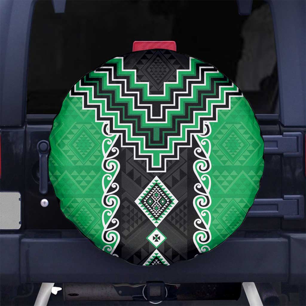 Green Niho Taniwha Mix Poutama Spare Tire Cover Unique Taniko Aotearoa