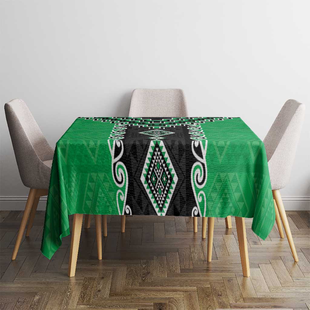 Green Niho Taniwha Mix Poutama Tablecloth Unique Taniko Aotearoa