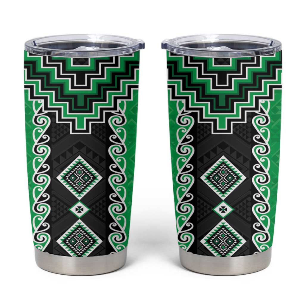 Green Niho Taniwha Mix Poutama Tumbler Cup Unique Taniko Aotearoa