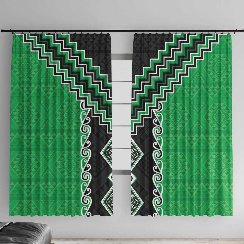 Green Niho Taniwha Mix Poutama Window Curtain Unique Taniko Aotearoa