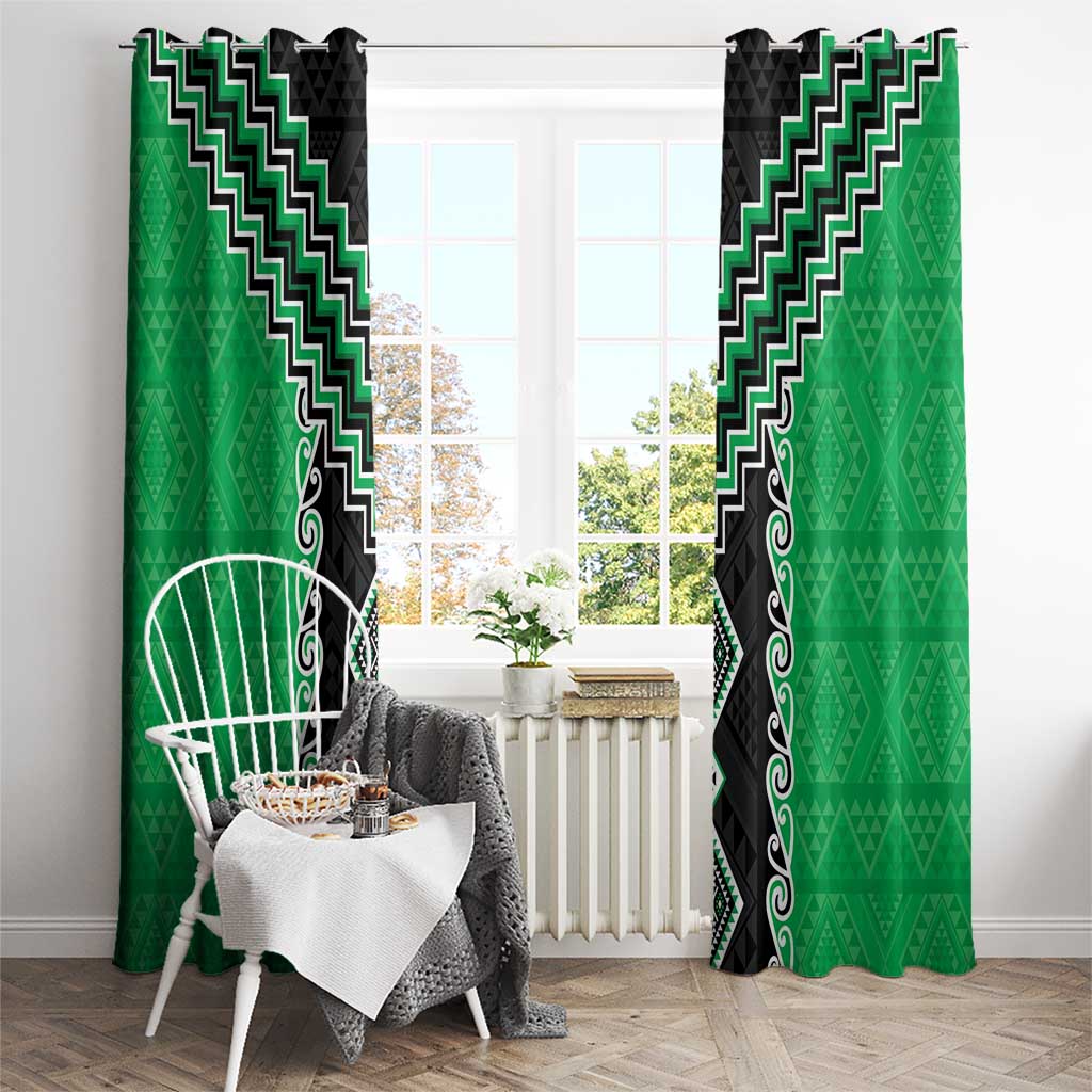 Green Niho Taniwha Mix Poutama Window Curtain Unique Taniko Aotearoa