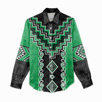 Green Niho Taniwha Mix Poutama Women Casual Shirt Unique Taniko Aotearoa
