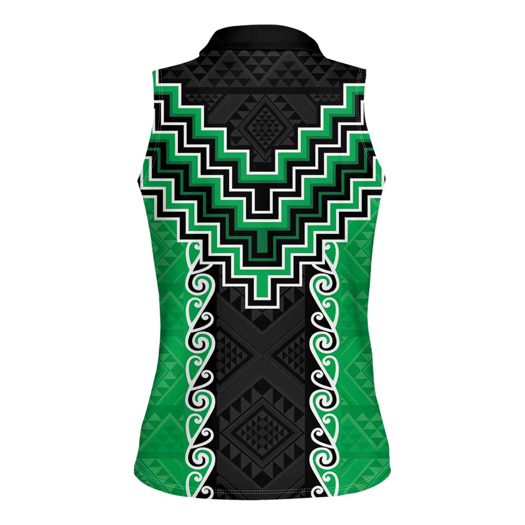 Green Niho Taniwha Mix Poutama Women Sleeveless Polo Shirt Unique Taniko Aotearoa LT01 - Polynesian Pride