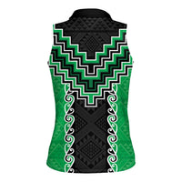 Green Niho Taniwha Mix Poutama Women Sleeveless Polo Shirt Unique Taniko Aotearoa LT01 - Polynesian Pride