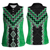 Green Niho Taniwha Mix Poutama Women Sleeveless Polo Shirt Unique Taniko Aotearoa LT01 - Polynesian Pride