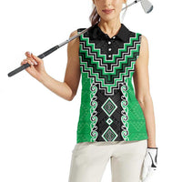 Green Niho Taniwha Mix Poutama Women Sleeveless Polo Shirt Unique Taniko Aotearoa LT01 - Polynesian Pride