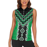Green Niho Taniwha Mix Poutama Women Sleeveless Polo Shirt Unique Taniko Aotearoa LT01 - Polynesian Pride