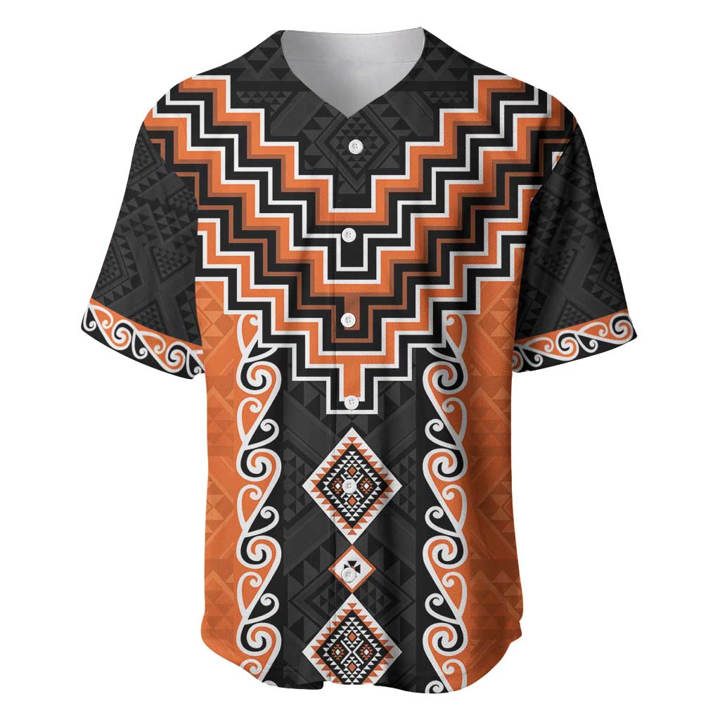 Orange Niho Taniwha Mix Poutama Baseball Jersey Unique Taniko Aotearoa LT01 Orange - Polynesian Pride