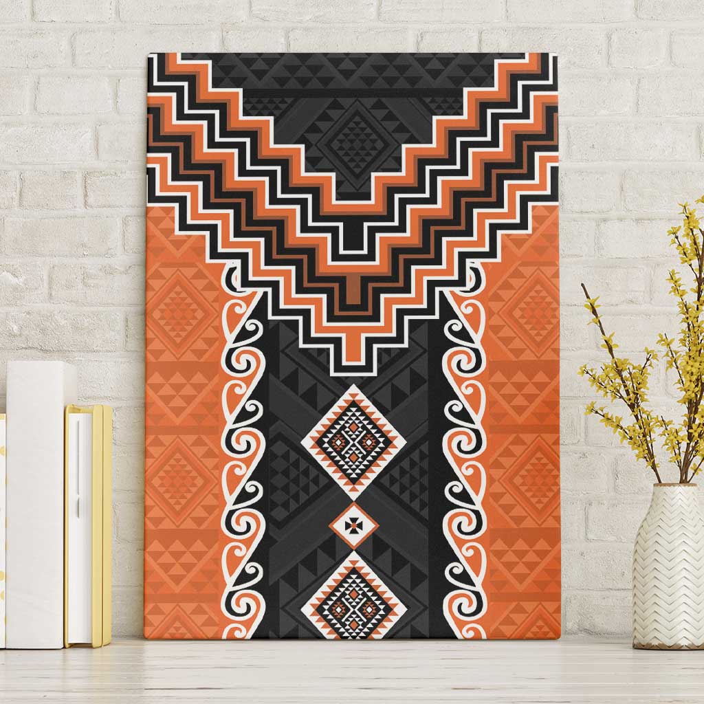 Orange Niho Taniwha Mix Poutama Canvas Wall Art Unique Taniko Aotearoa
