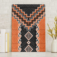 Orange Niho Taniwha Mix Poutama Canvas Wall Art Unique Taniko Aotearoa LT01 Without Frame Orange - Polynesian Pride