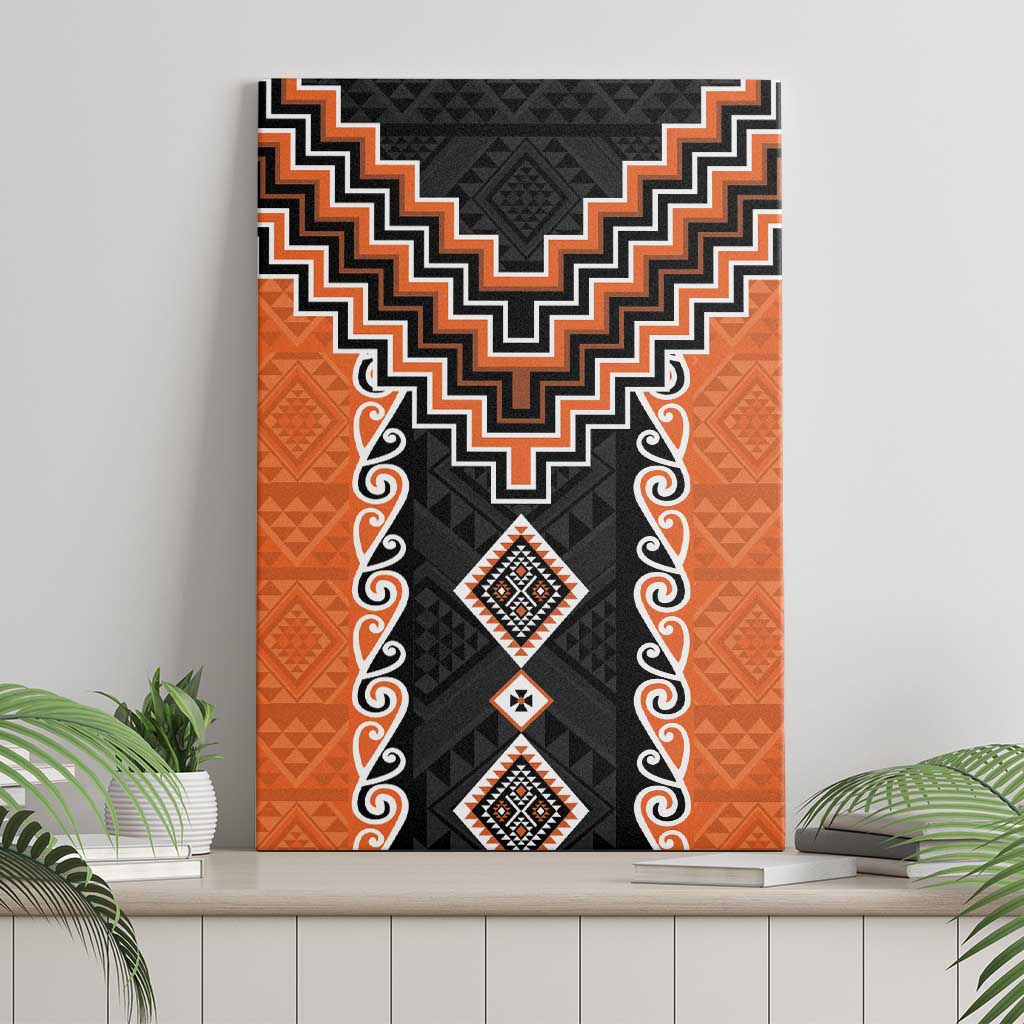 Orange Niho Taniwha Mix Poutama Canvas Wall Art Unique Taniko Aotearoa LT01 - Polynesian Pride