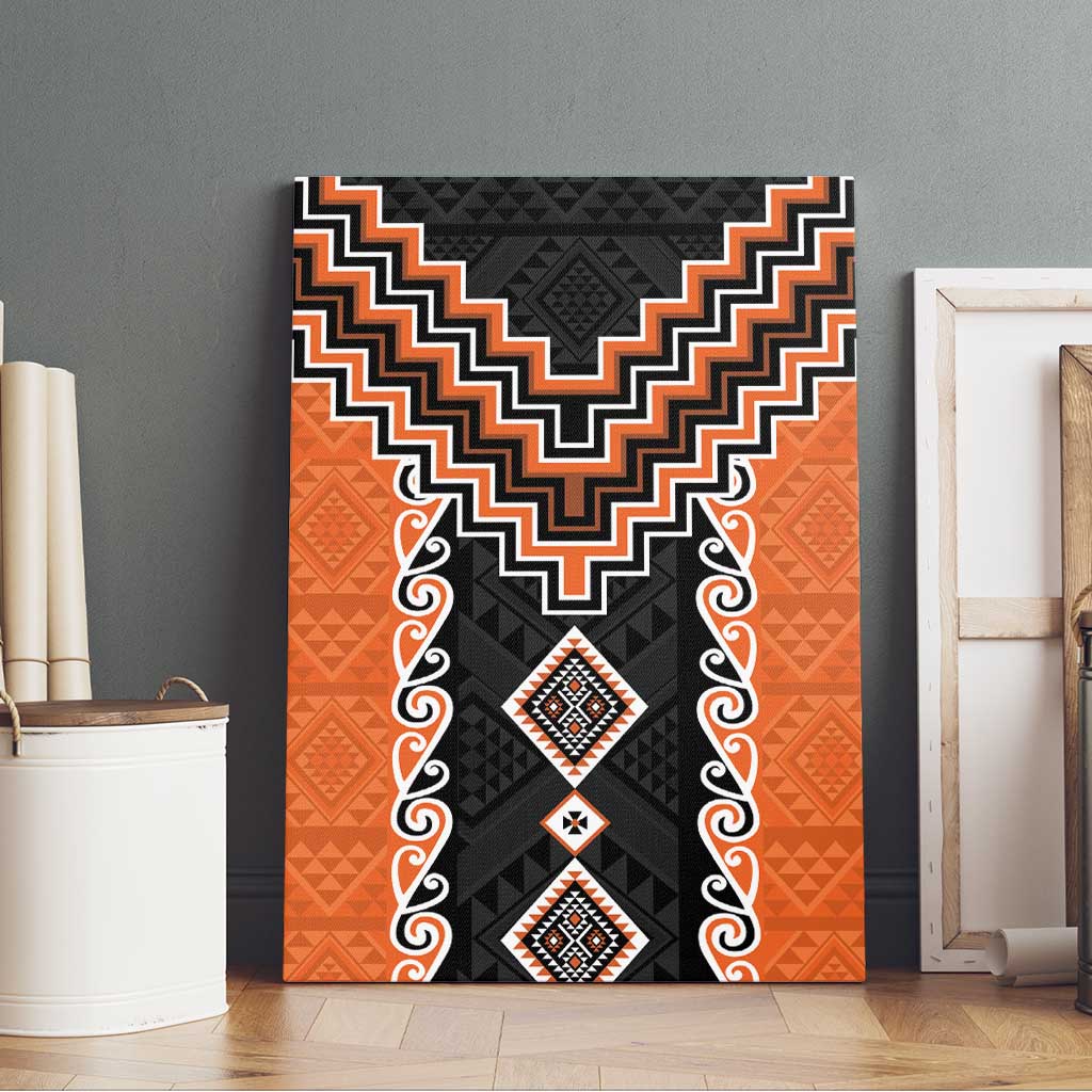 Orange Niho Taniwha Mix Poutama Canvas Wall Art Unique Taniko Aotearoa LT01 - Polynesian Pride