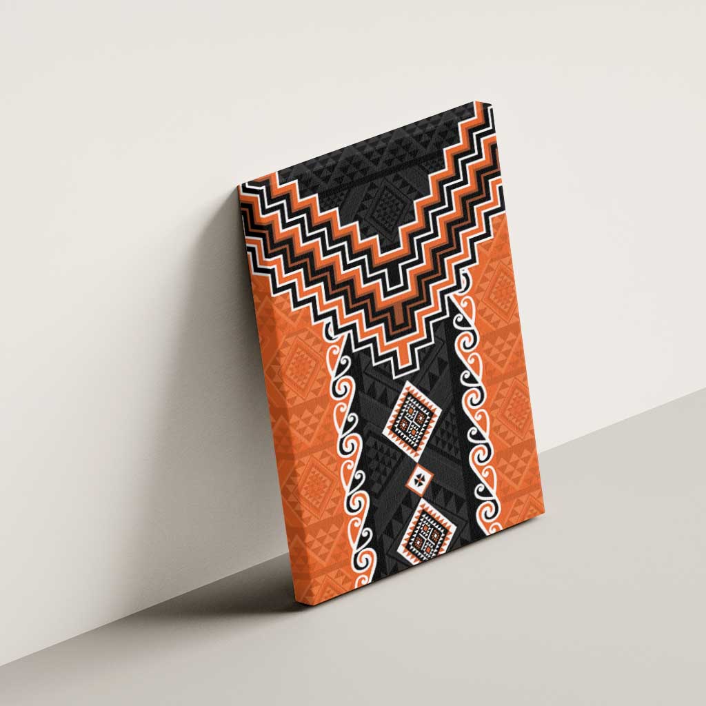 Orange Niho Taniwha Mix Poutama Canvas Wall Art Unique Taniko Aotearoa LT01 - Polynesian Pride