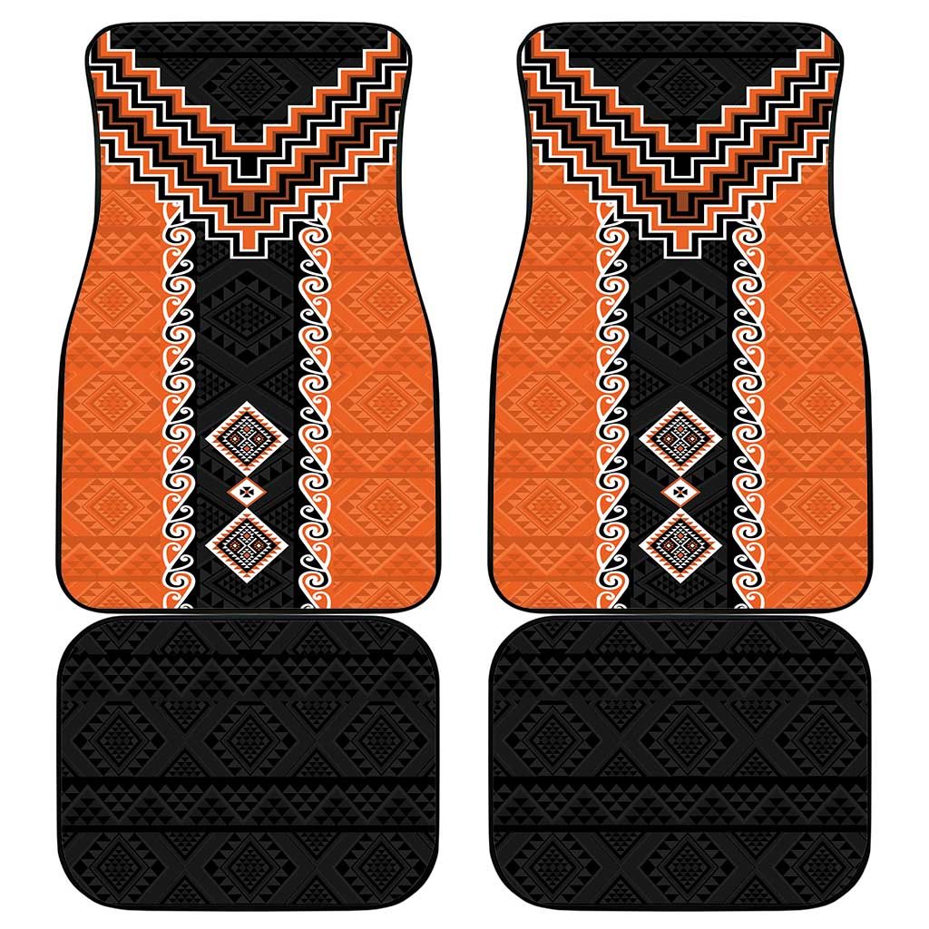 Orange Niho Taniwha Mix Poutama Car Mats Unique Taniko Aotearoa