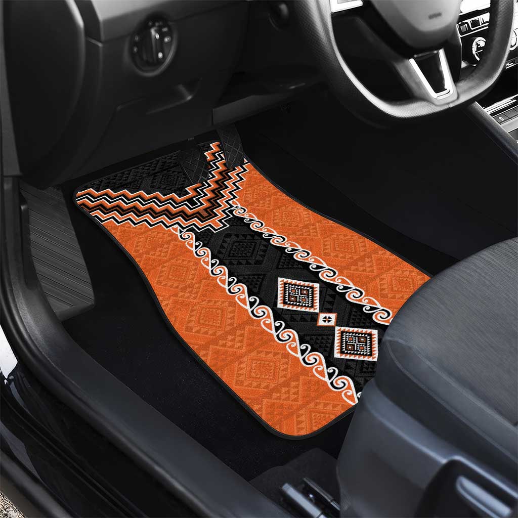 Orange Niho Taniwha Mix Poutama Car Mats Unique Taniko Aotearoa