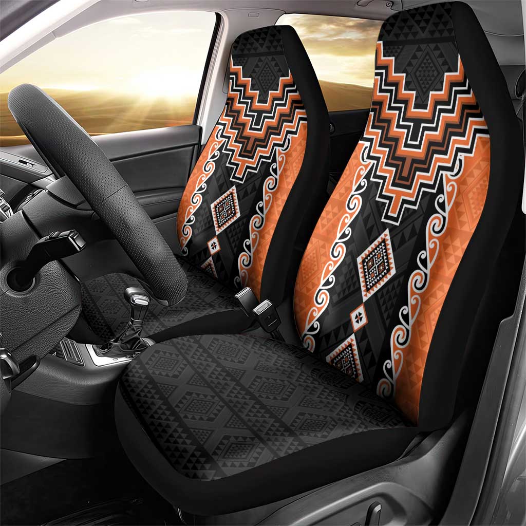 Orange Niho Taniwha Mix Poutama Car Seat Cover Unique Taniko Aotearoa
