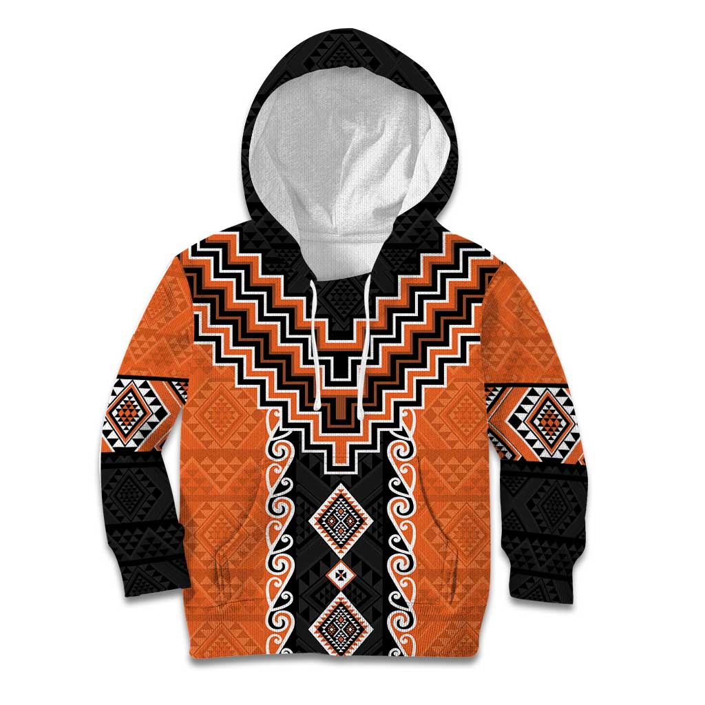 Orange Niho Taniwha Mix Poutama Kid Hoodie Unique Taniko Aotearoa LT01 Hoodie Orange - Polynesian Pride