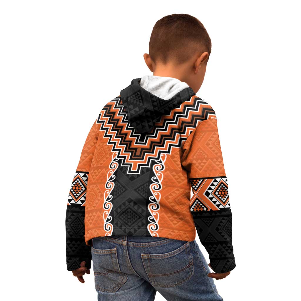 Orange Niho Taniwha Mix Poutama Kid Hoodie Unique Taniko Aotearoa LT01 - Polynesian Pride