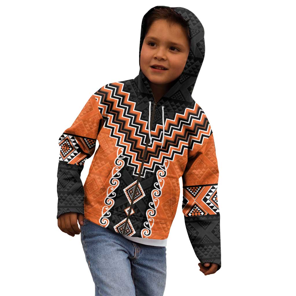 Orange Niho Taniwha Mix Poutama Kid Hoodie Unique Taniko Aotearoa LT01 - Polynesian Pride