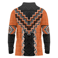 Orange Niho Taniwha Mix Poutama Long Sleeve Polo Shirt Unique Taniko Aotearoa LT01 - Polynesian Pride