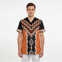 Orange Niho Taniwha Mix Poutama Scrub Top Unique Taniko Aotearoa - Polynesian Pride