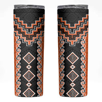 Orange Niho Taniwha Mix Poutama Skinny Tumbler Unique Taniko Aotearoa