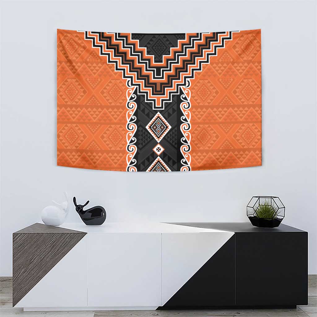 Orange Niho Taniwha Mix Poutama Tapestry Unique Taniko Aotearoa LT01 - Polynesian Pride