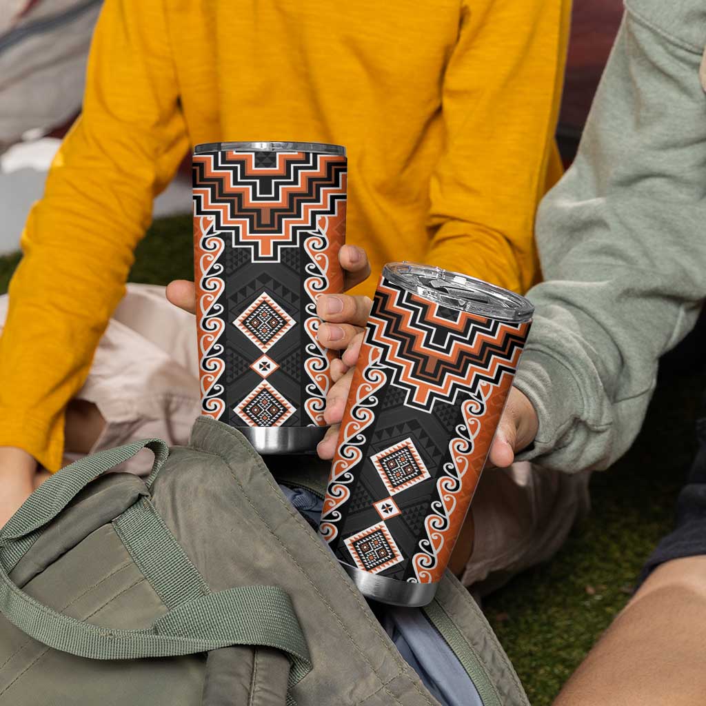 Orange Niho Taniwha Mix Poutama Tumbler Cup Unique Taniko Aotearoa