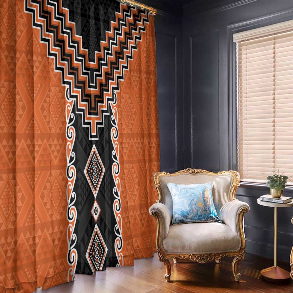 Orange Niho Taniwha Mix Poutama Window Curtain Unique Taniko Aotearoa