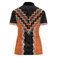 Orange Niho Taniwha Mix Poutama Women Polo Shirt Unique Taniko Aotearoa