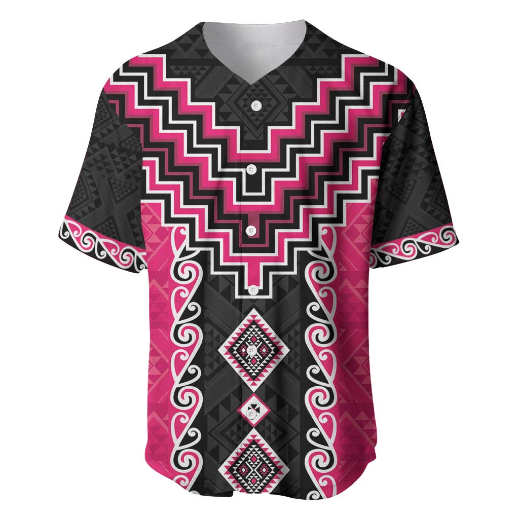 Pink Niho Taniwha Mix Poutama Baseball Jersey Unique Taniko Aotearoa LT01 Pink - Polynesian Pride