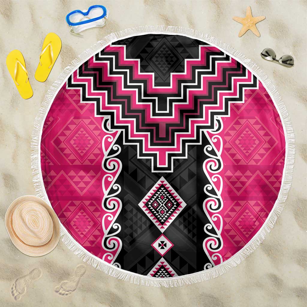 Pink Niho Taniwha Mix Poutama Beach Blanket Unique Taniko Aotearoa LT01 One Size 150cm Pink - Polynesian Pride