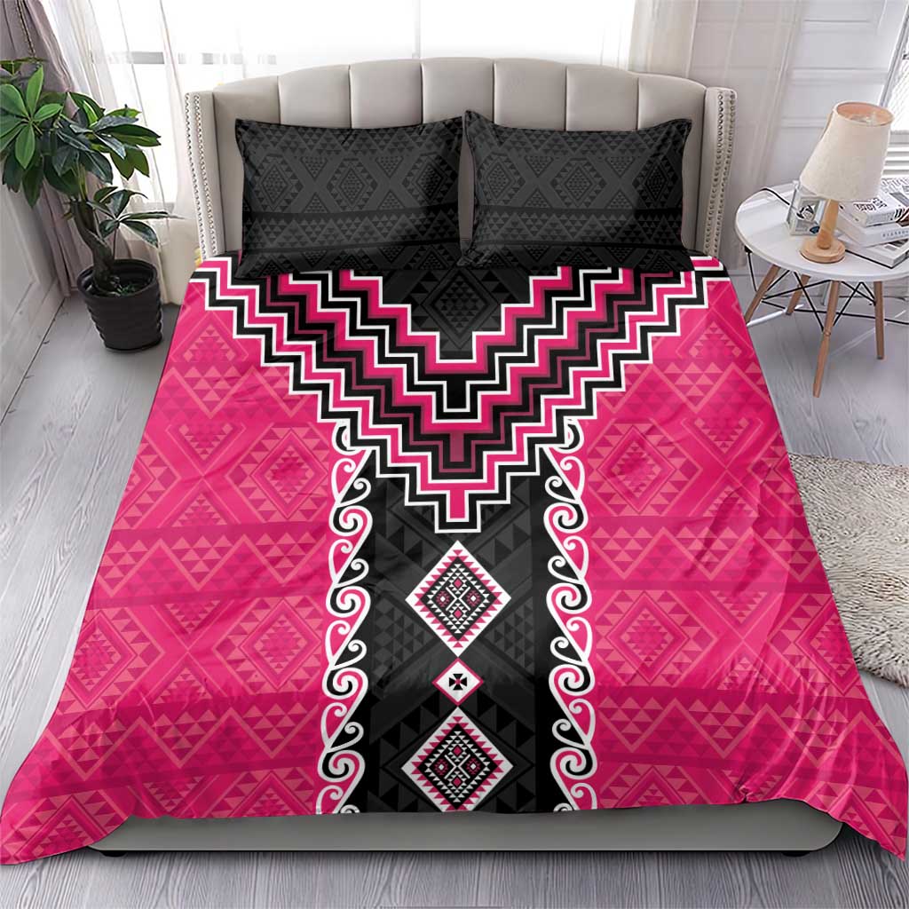 Pink Niho Taniwha Mix Poutama Bedding Set Unique Taniko Aotearoa