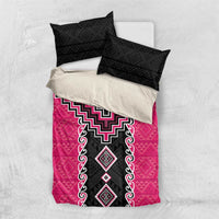 Pink Niho Taniwha Mix Poutama Bedding Set Unique Taniko Aotearoa