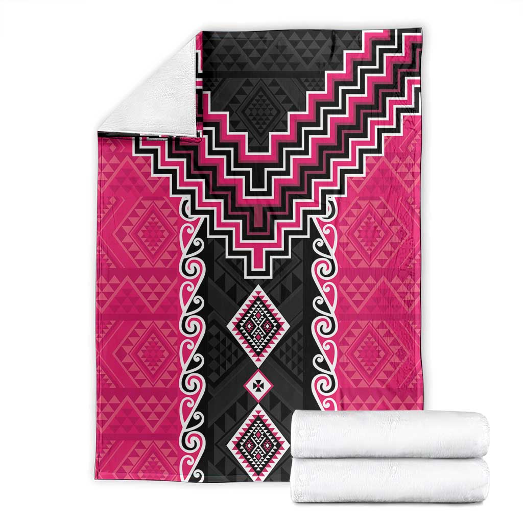 Pink Niho Taniwha Mix Poutama Blanket Unique Taniko Aotearoa
