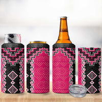 Pink Niho Taniwha Mix Poutama 4 in 1 Can Cooler Tumbler Unique Taniko Aotearoa
