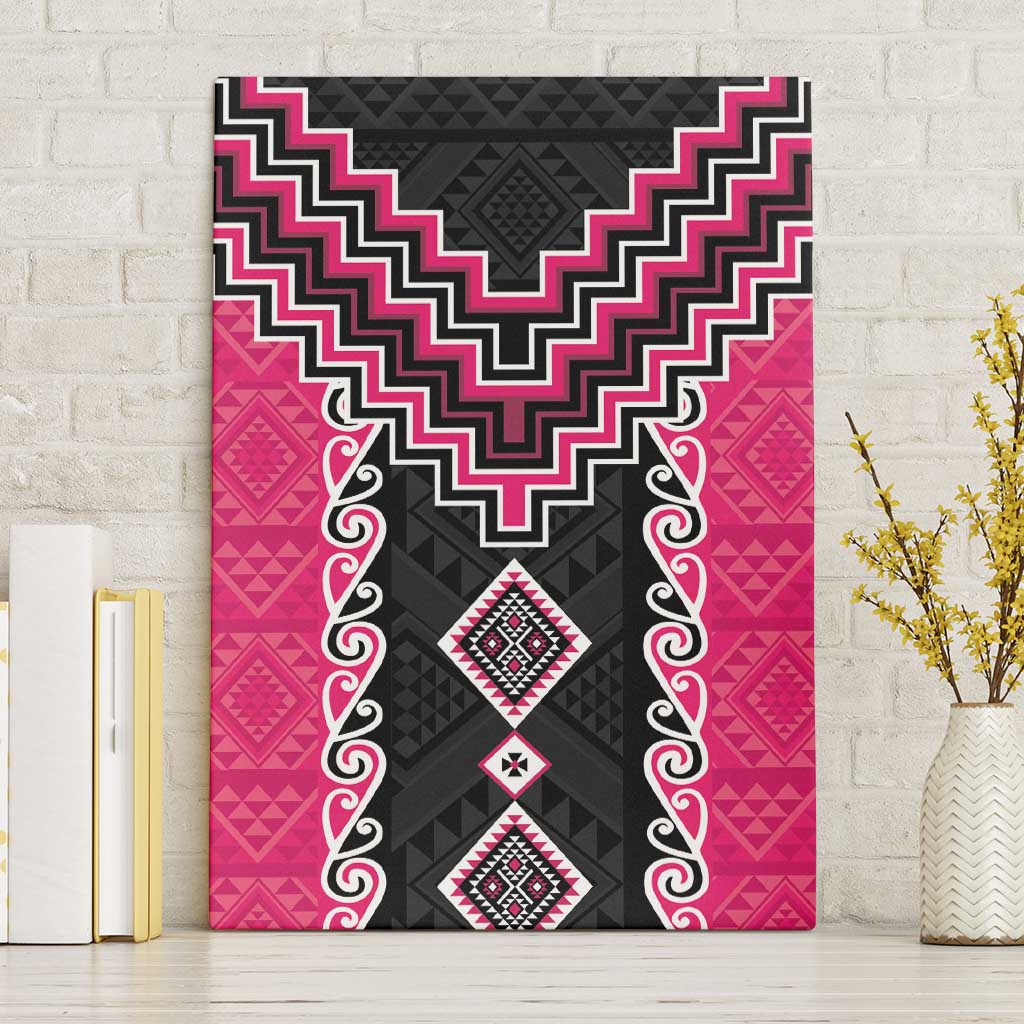 Pink Niho Taniwha Mix Poutama Canvas Wall Art Unique Taniko Aotearoa