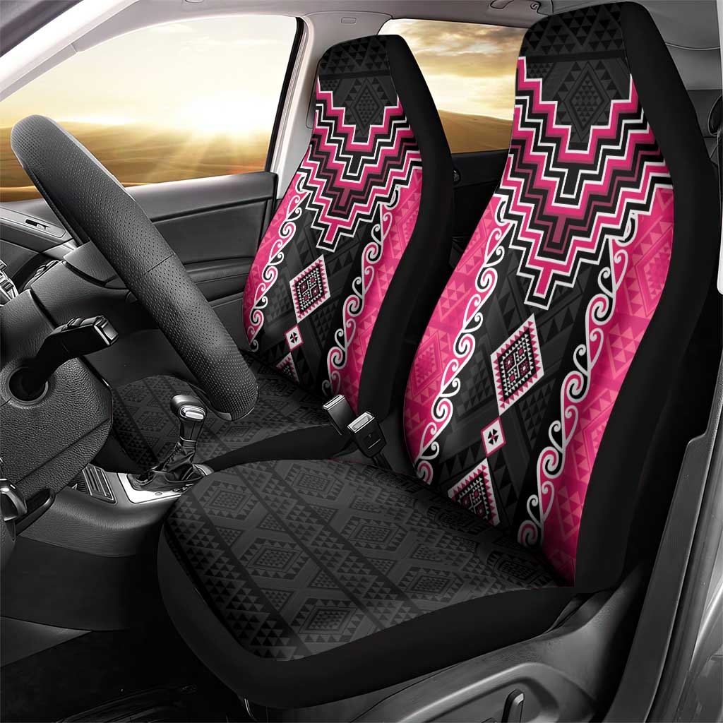 Pink Niho Taniwha Mix Poutama Car Seat Cover Unique Taniko Aotearoa