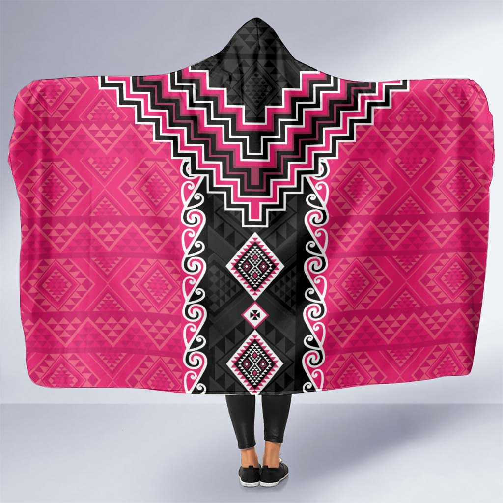 Pink Niho Taniwha Mix Poutama Hooded Blanket Unique Taniko Aotearoa LT01 One Size Pink - Polynesian Pride