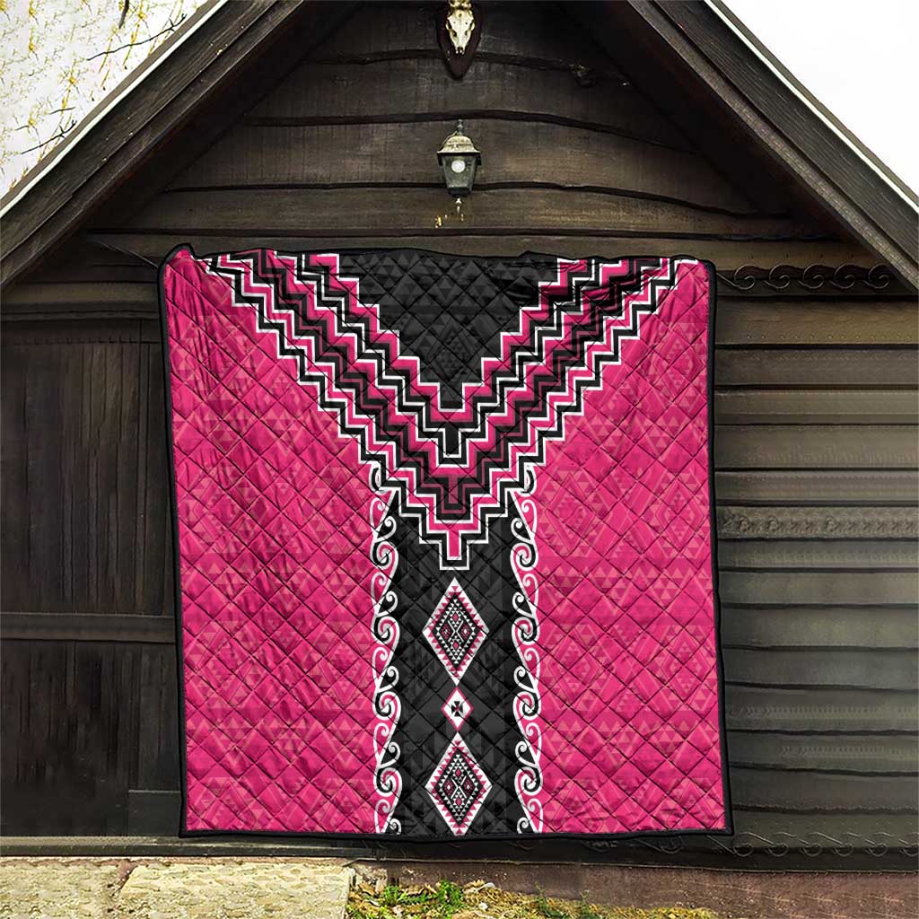 Pink Niho Taniwha Mix Poutama Quilt Unique Taniko Aotearoa