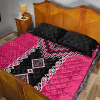 Pink Niho Taniwha Mix Poutama Quilt Bed Set Unique Taniko Aotearoa