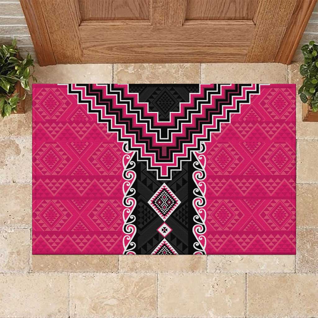 Pink Niho Taniwha Mix Poutama Rubber Doormat Unique Taniko Aotearoa LT01 Pink - Polynesian Pride