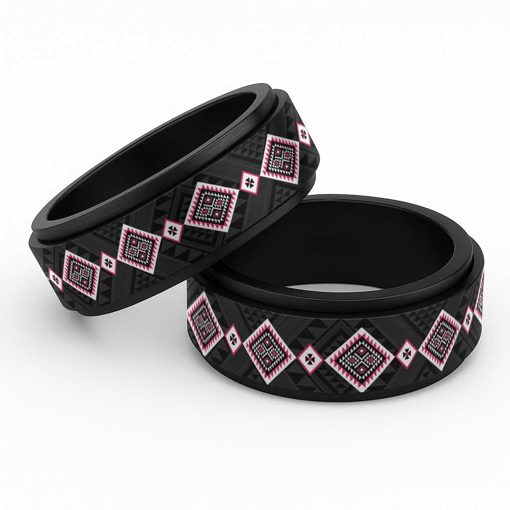 Pink Niho Taniwha Mix Poutama Spinner Ring Unique Taniko Aotearoa - Polynesian Pride